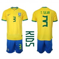 Brasilien Thiago Silva #3 Heimtrikotsatz Kinder WM 2022 Kurzarm (+ Kurze Hosen)